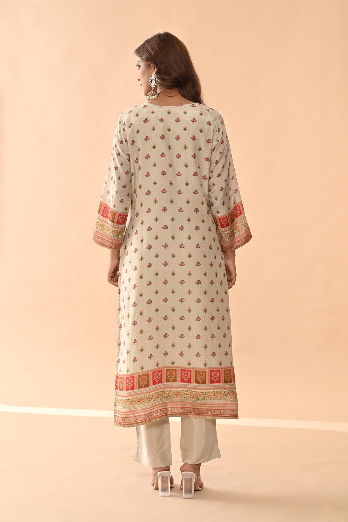 Beige Embellished Kurta 3 Pcs Set