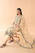 Beige Embroidered Kurta 3 Pcs Set