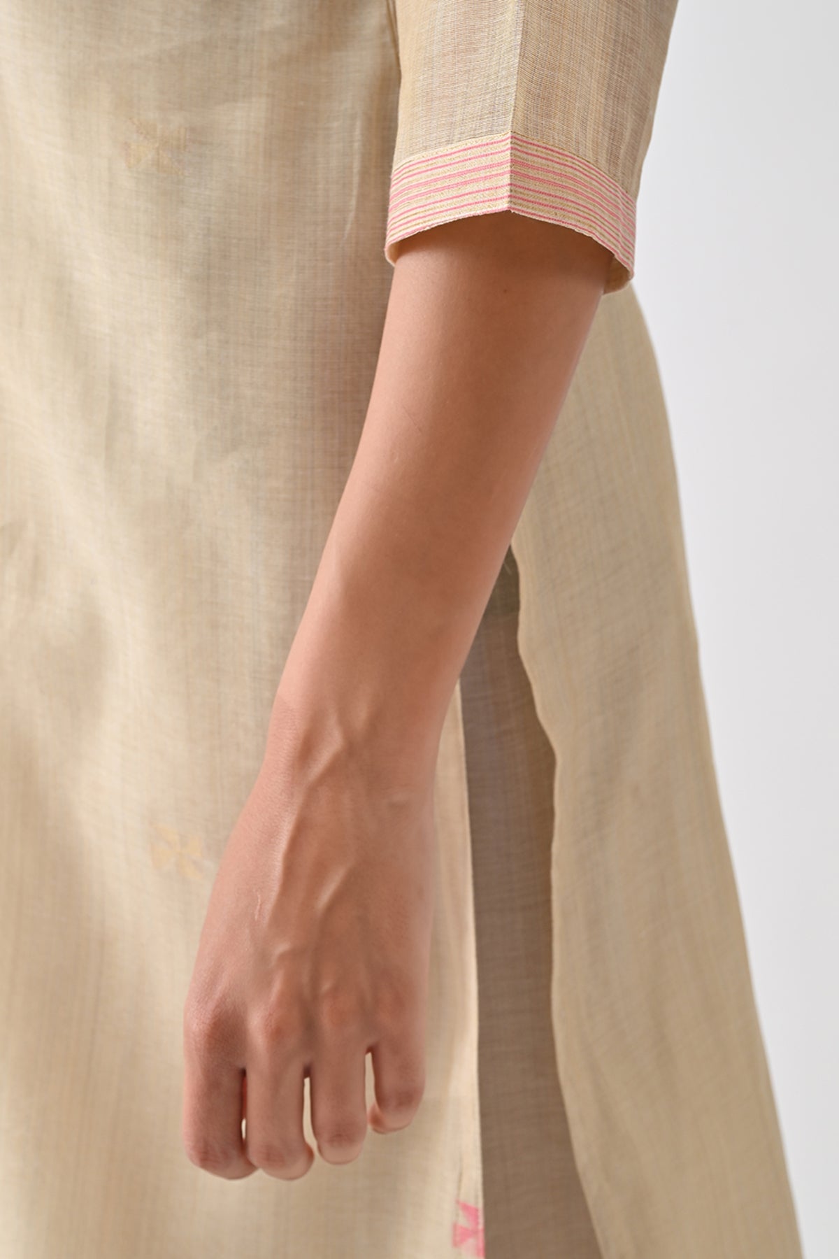Beige Embellished Kurta 3 Pcs Set