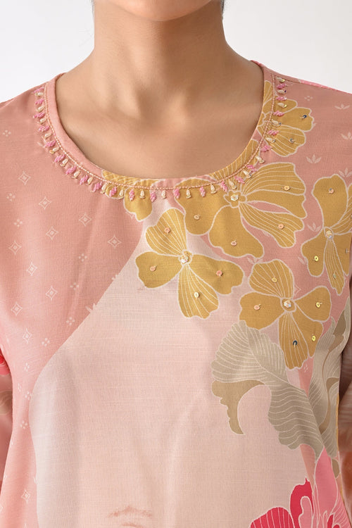 Baby Pink Printed Kurta 3 Pcs Set