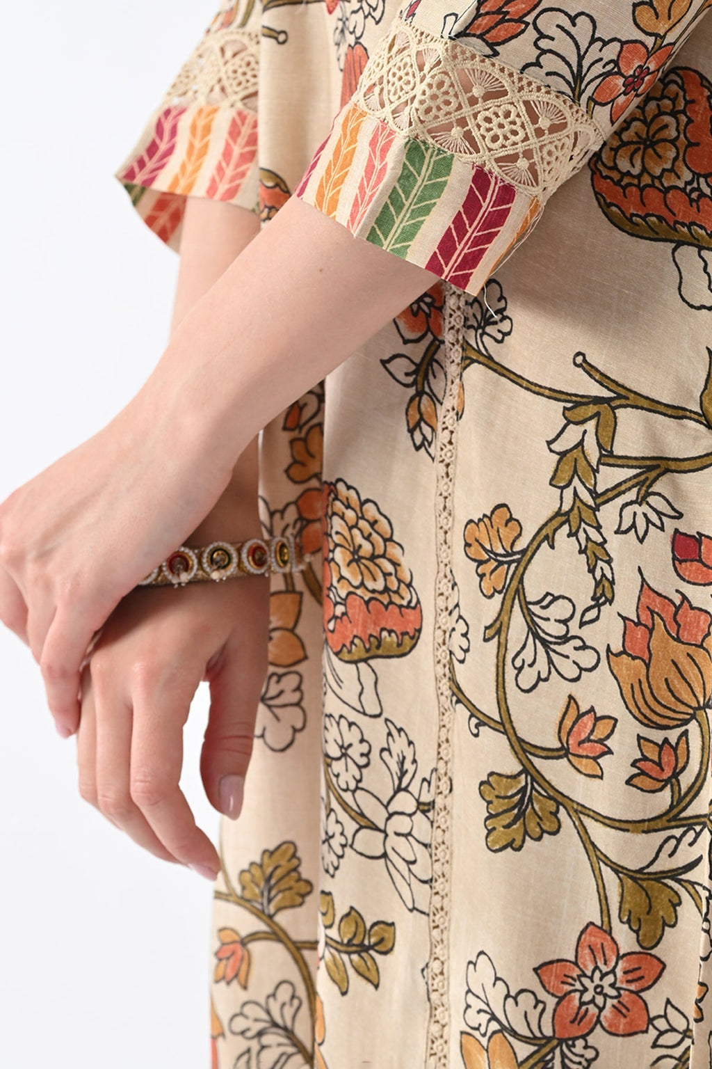 Beige Embellished Kurta 3 Pcs Set