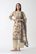 Beige Embellished Kurta 3 Pcs Set