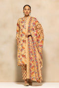 Beige Floral Printed Kurta 3 Pcs Set
